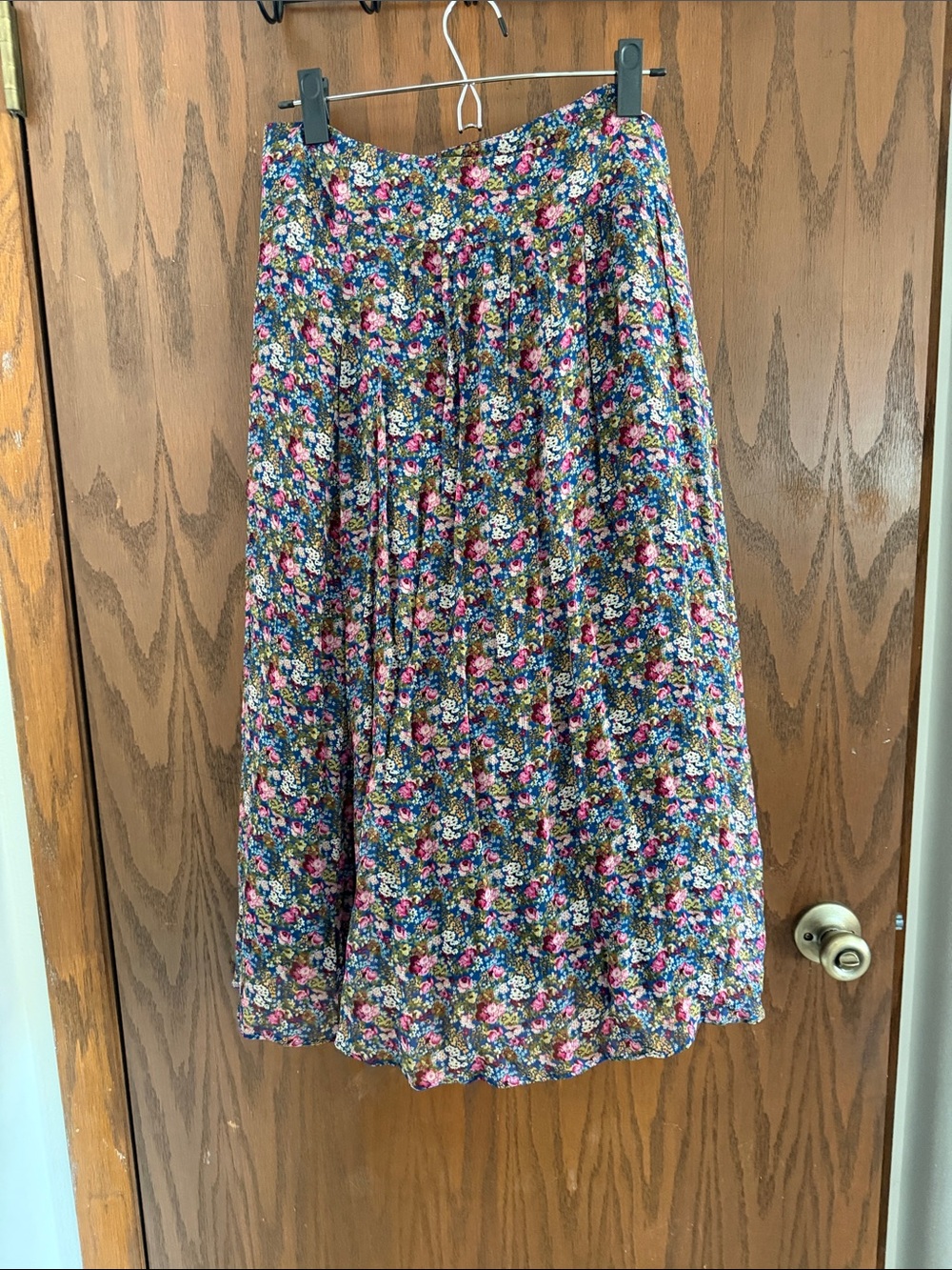 Sezane Floral Pleated Midi Skirt in Pink, Blue & Green